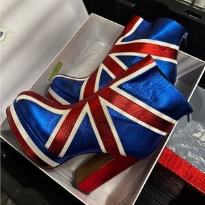 Shellys London Union Jack Leather Ankle Boots Size 11 Spice Girls Ginger Spice!